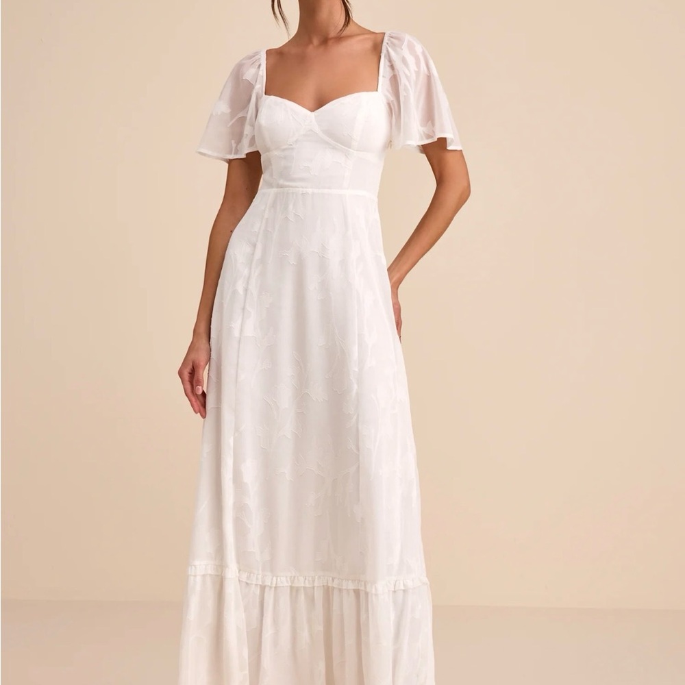 Lulu's White Maxi Dress with Puff Sleeves